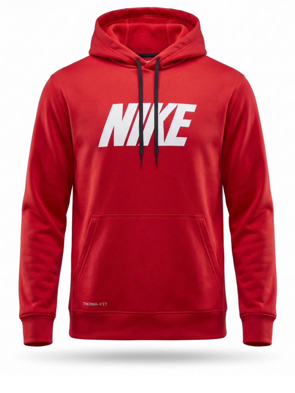 Nike Red Hoodie with White Logo and Black Drawcords
